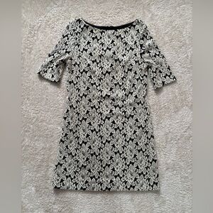 Vintage Adrianna Papell Floral Dress Black Cream Flowers Zipper Women's Size 10